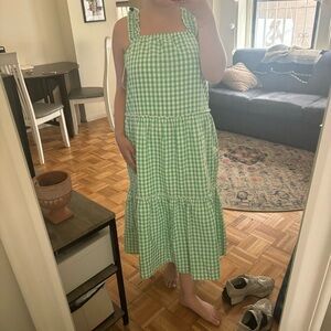Sleeveless Green Gingham Maxi Dress